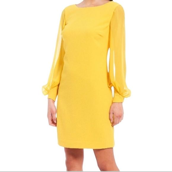 Trina Turk Yellow Puff Sleeve Sheath Dress - Picture 3 of 16